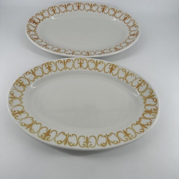 Platters 2 Jackson China Gold Scroll Pattern 13.5" Lx9.25” W Restaurantware MCM - Picture 15 of 16